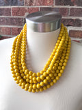 Dark Yellow Acrylic Lucite Bead Chunky Multi Strand Statement Necklace - Alana