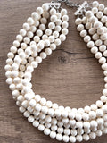 Ivory Acrylic Lucite Bead Chunky Multi Strand Statement Necklace - Alana