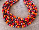 Fall Colors Rhinestone Beaded Acrylic Chunky Statement Necklace - Emma