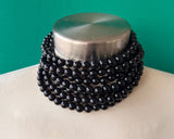 Black Choker Beaded Acrylic Chunky Multi Strand Statement Necklace - Alana