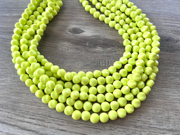 Yellow Green Beaded Statement Acrylic Chunky Lucite Multi Strand Necklace - Beth