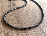 Mens Gray Beaded Hematite Long Short Thin Stone Necklace - Everett