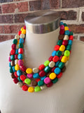 Colorful Lucite Acrylic Bead Chunky Statement Necklace Jewelry Women - Leslie