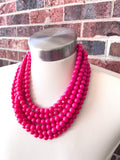 Pink Acrylic Lucite Bead Chunky Multi Strand Statement Necklace - Alana