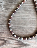 Mens Brown White Wood Jasper Stone Beaded Surfer Long Short Mens Necklace - Saul