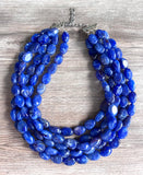 Royal Blue Lucite Acrylic Beaded Multi Strand Chunky Statement Necklace - Lauren