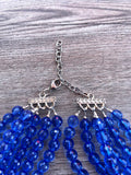 Blue Faceted Acrylic Beaded Multi Strand Statement Necklace - Angelina