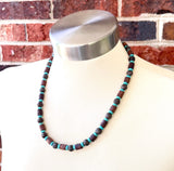 Mens Brown Turquoise Blue Wood Jasper Stone Beaded Surfer Long Short Mens Necklace - Saul