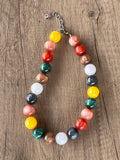 Multi Color Choker Acrylic Beaded Short Lucite Statement Necklace - Betty