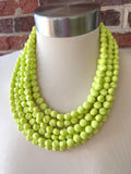 Yellow Green Beaded Statement Acrylic Chunky Lucite Multi Strand Necklace - Beth