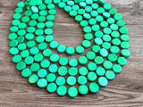 Green Beaded Wood Multi Strand Chunky Statement Necklace - Charlotte