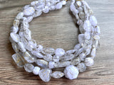 White Gold Lucite Acrylic Beaded Statement Chunky Multi Strand Necklace - Valerie