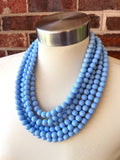 Light Blue Acrylic Lucite Bead Chunky Multi Strand Statement Necklace - Alana