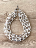 Clear Acrylic Bead Faceted Lucite Chunky Multi Strand Statement Necklace - Jenny