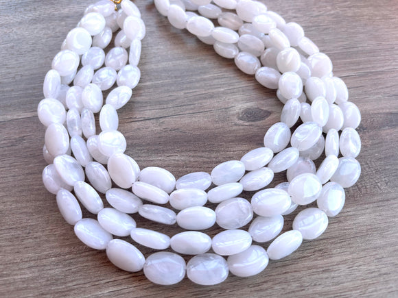 White Lucite Acrylic Beaded Multi Strand Chunky Statement Necklace - Lauren