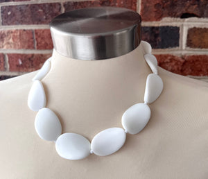 White Matte Resin Beaded Chunky Multi Strand Statement Necklace - Morgan