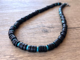 Black Wood Blue Turquoise Beaded Mens Surfer Long Necklace - Dennis