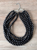 Black Faceted Beaded Lucite Acrylic Chunky Multi Strand Statement Necklace - Angelina