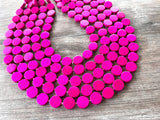 Hot Pink Wood Beaded Multi Strand Statement Necklace - Charlotte