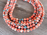 Orange Blue Jade Beaded Chunky Multi Strand Statement Necklace - Alana