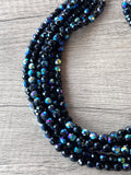 Black AB Crystal Faceted Beaded Glass Multi Strand Statement Necklace - Rebecca