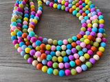 Multi Color Acrylic Lucite Bead Chunky Statement Necklace - Alana