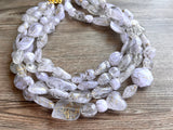 White Gold Lucite Acrylic Beaded Statement Chunky Multi Strand Necklace - Valerie