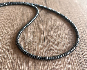 Mens Gray Beaded Hematite Long Short Thin Stone Necklace - Everett