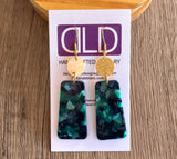 Blue Green Terrazzo Lucite Acrylic Large Dangle Womens Statement Earrings - Nevaeh