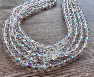 Clear AB Aurora Borealis Crystal Glass Beaded Multi Strand Chunky Statement Necklace - Anna Marie