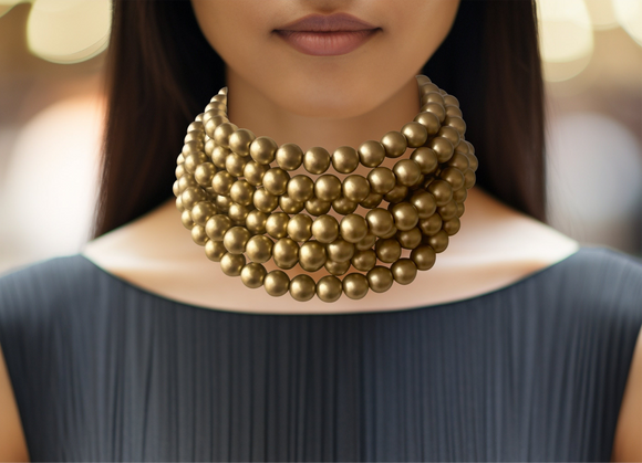 Gold Choker Matte Big Beaded Acrylic Chunky Multi Strand Statement Necklace - Alana