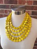 Yellow Beaded Wood Chunky Multi Strand Statement Necklace - Charlotte