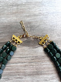 Dark Green Gold Wood Beaded Chunky Multi Strand Statement Necklace - Lisa