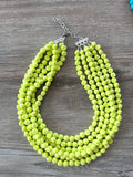 Yellow Green Beaded Statement Acrylic Chunky Lucite Multi Strand Necklace - Beth