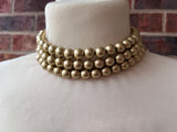 Gold Choker Matte Beaded Acrylic Chunky Multi Strand Statement Necklace - Alana