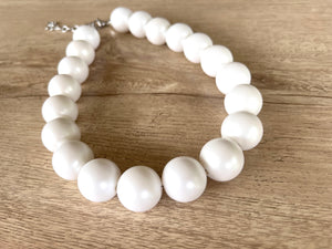 White Pearl Choker Acrylic Beaded Short Lucite Statement Necklace - Betty