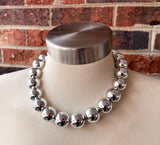 Shiny Silver Choker Acrylic Beaded Short Lucite Statement Necklace - Betty