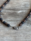 Mens Black Brown Wood Lava Rock Beaded Surfer Long Short Necklace