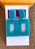 Turquoise Mint Green Yellow Pink Acrylic Matte Lucite Womens Statement Dangle Earrings - Louise