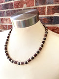 Mens Brown White Wood Jasper Stone Beaded Surfer Long Short Mens Necklace - Saul