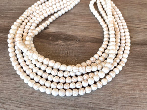 White Stone Magnesite Beaded Chunky Multi Strand Statement Necklace - Michelle