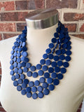 Blue Wood Bead Multi Strand Chunky Statement Necklace - Charlotte