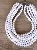 White Acrylic Lucite Bead Chunky Multi Strand Statement Necklace - Alana