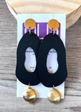 Gold Black Matte Acrylic Statement Lucite Big Dangle Earrings - Sylvia