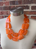 Orange Acrylic Lucite Beaded Chunky Statement Necklace - Jane