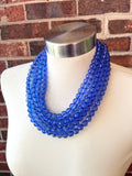 Blue Faceted Acrylic Beaded Multi Strand Statement Necklace - Angelina