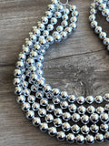 Silver Shiny Acrylic Beaded Chunky Multi Strand Statement Necklace - Alana