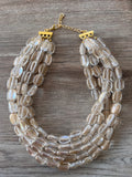 Clear Gold Lucite Acrylic Chunky Multi Strand Statement Necklace - Lauren