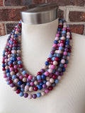 Multi Color Acrylic Lucite Bead Chunky Multi Strand Statement Necklace - Alana