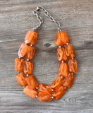 Orange Acrylic Lucite Beaded Chunky Statement Necklace - Jane